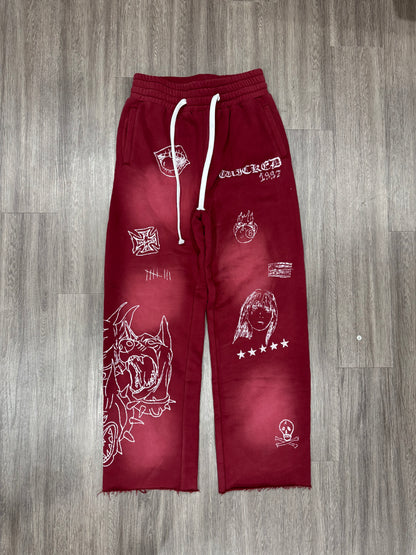 Burgundy Sketch Sweats (SAMPLE #2)